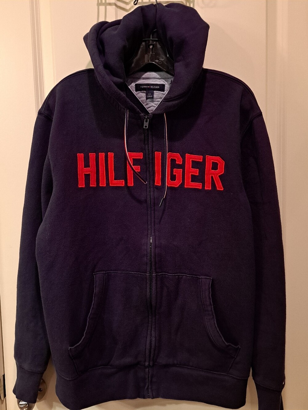 Tommy Hilfiger Navy Zip-Up Sweatshirt with Red Lettering